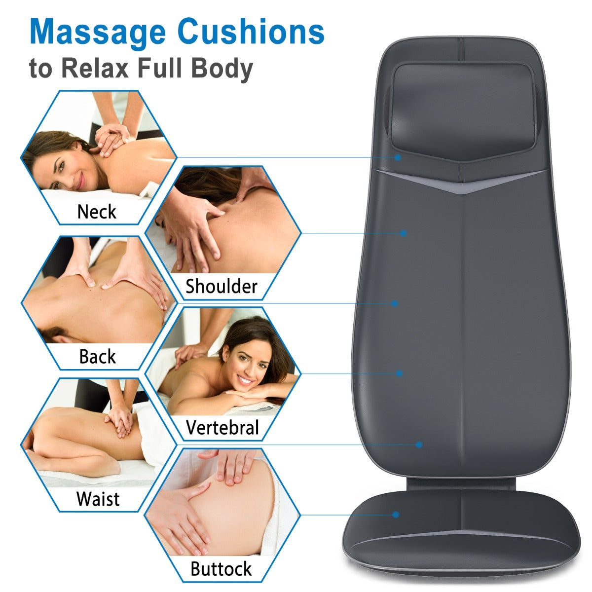 RENPHO Neck & Back Massage Cushion - S-Shaped - Black